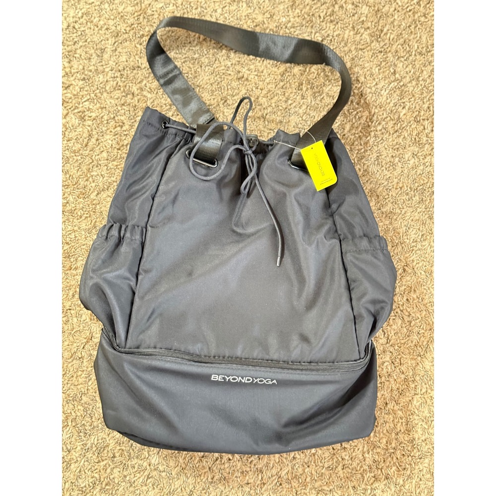 Beyond Yoga Black Drawstring Backpack Gym Bag with Shoe Compartment NWT